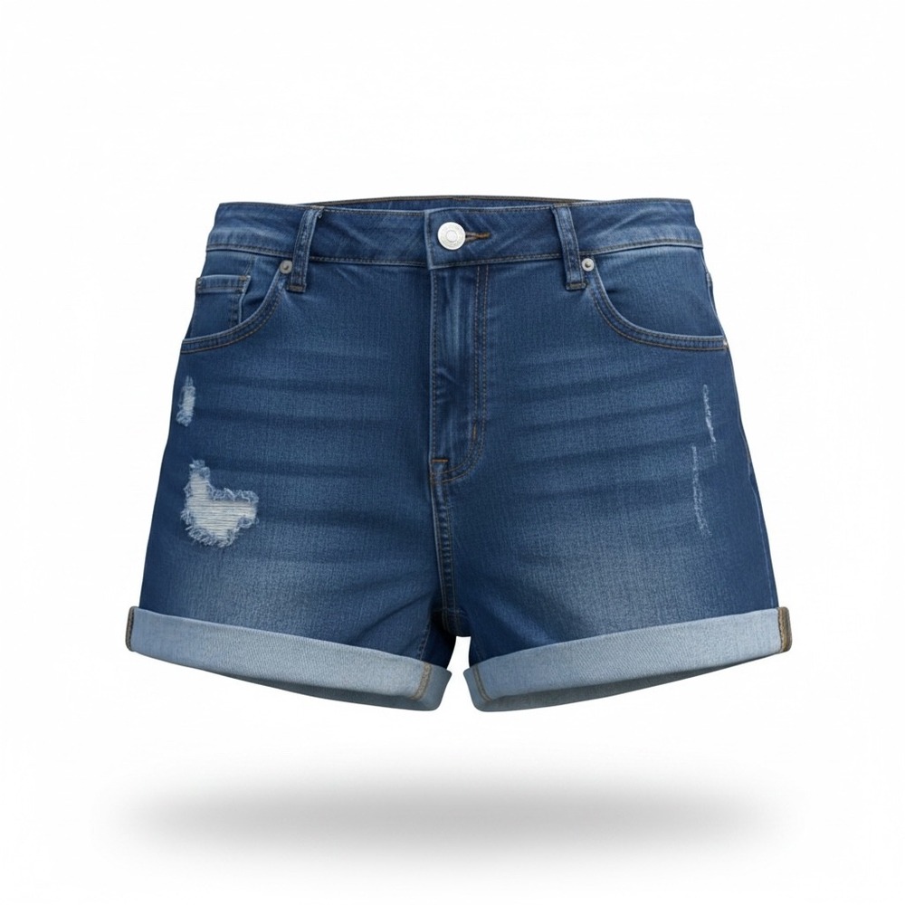 Project Rebel Womens Distressed Denim Shorts Dark Wash Cuffed High Rise Size 9